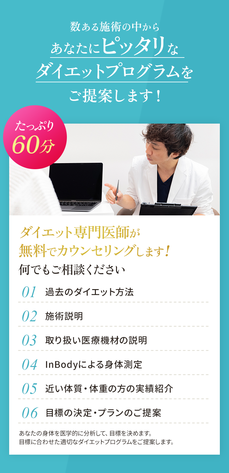 数ある施術の中からあなたにピッタリのダイエットプログラムをご提案します!