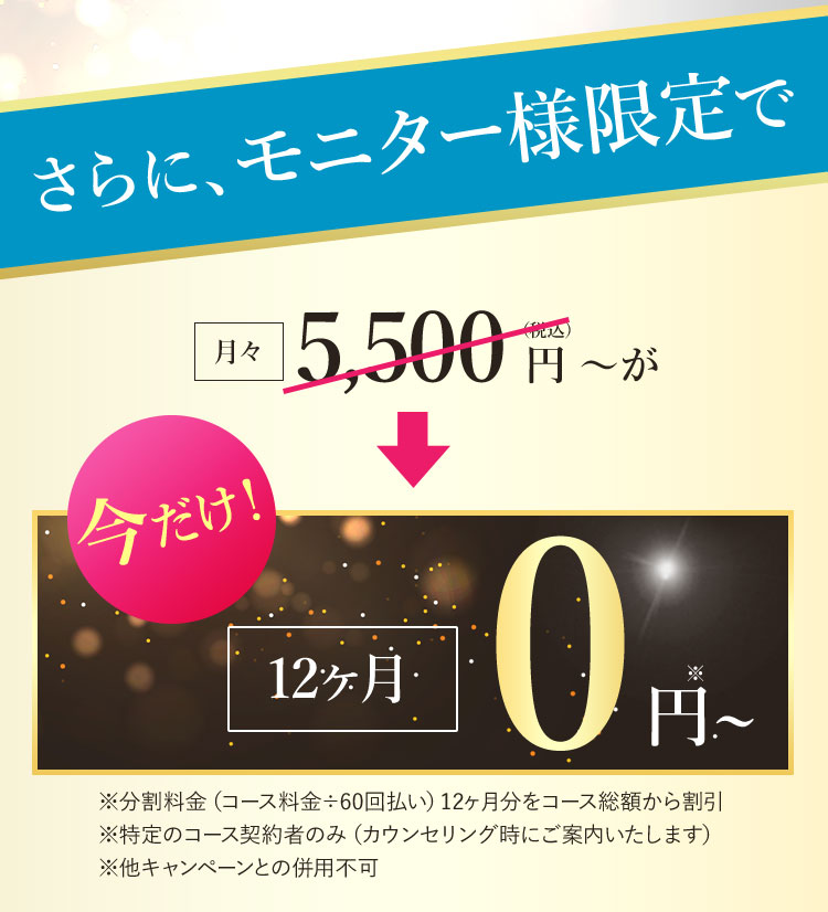 さらに、モニター様限定で今だけ6ヵ月0円