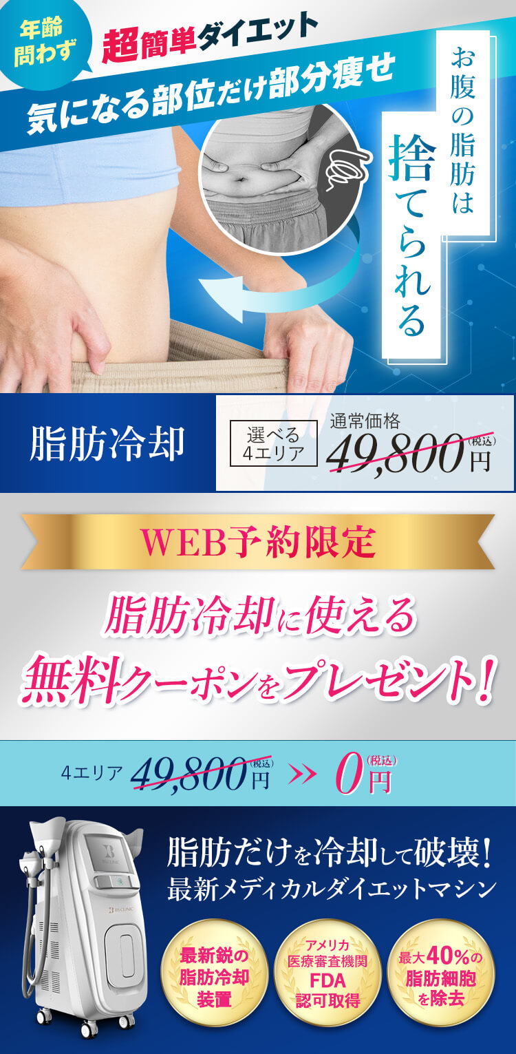 脂肪冷却体験コース 次世代痩身医療で落ちにくいお腹の脂肪を糸度に破壊・除去