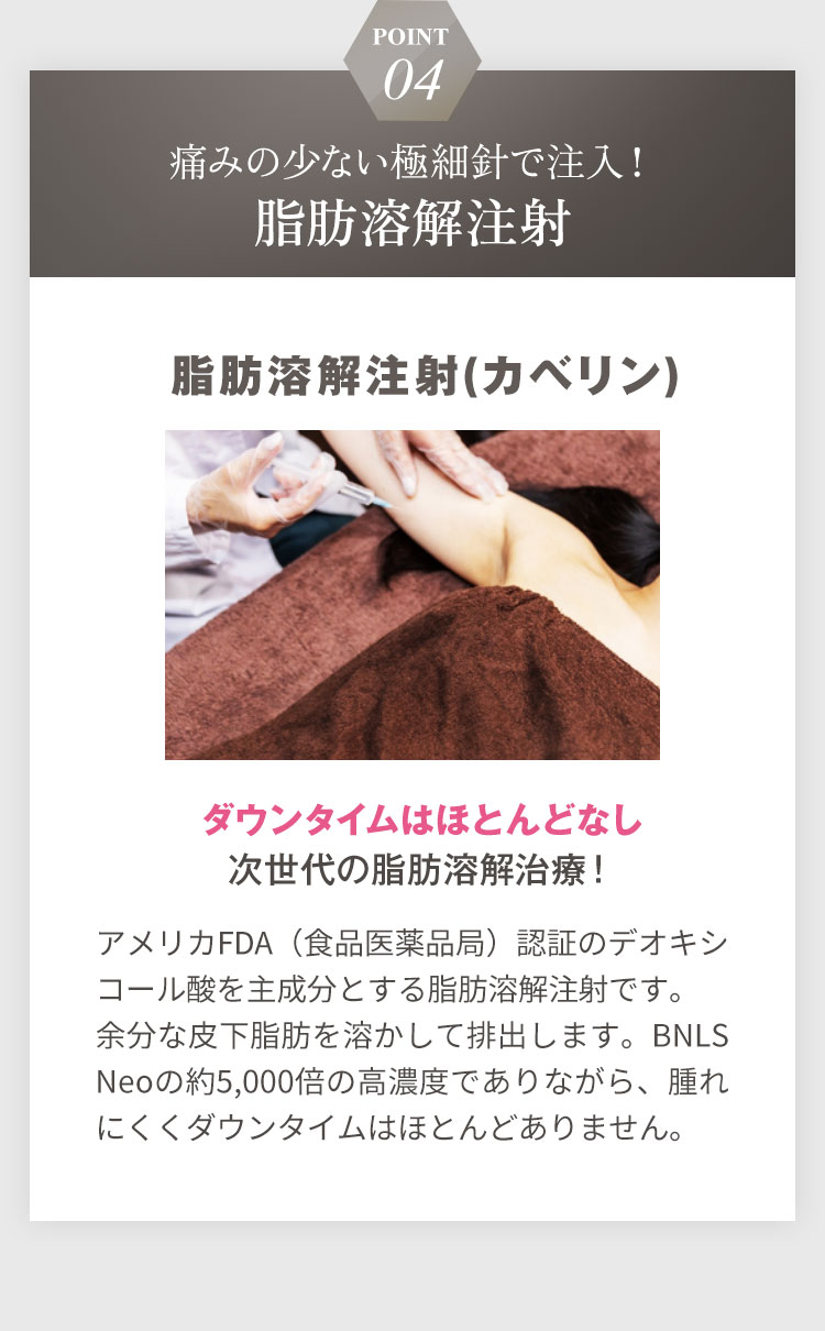 POINT4 痛みの少ない極細針で注入!脂肪溶解注射